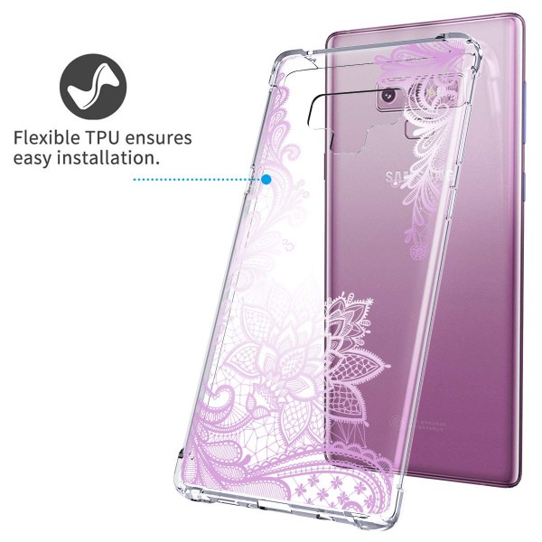 Casetego Compatible Galaxy Note 9 Case,Clear Soft Flexible TPU Case Rubber Silicone Skin with Flowers Floral Printed Back Cover for Samsung Galaxy Note 9-Purple Flower